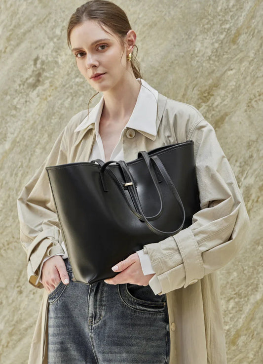 Serene Top Grain Leather Minimalist Oversized Shoulder Bag
