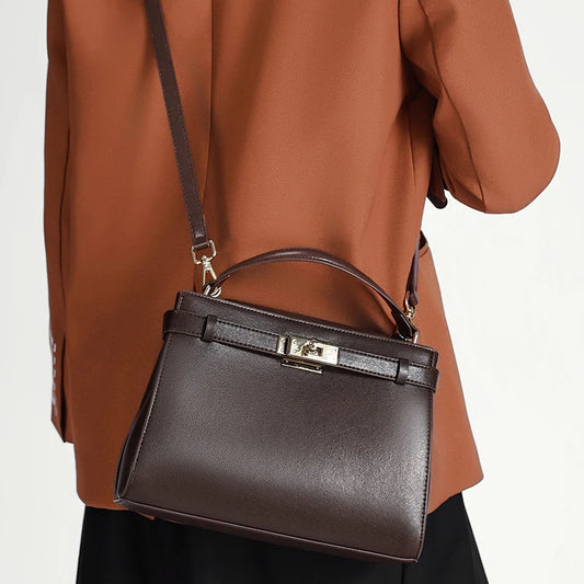 Genuine Leather Luxury Wide Strap Shoulder Bag