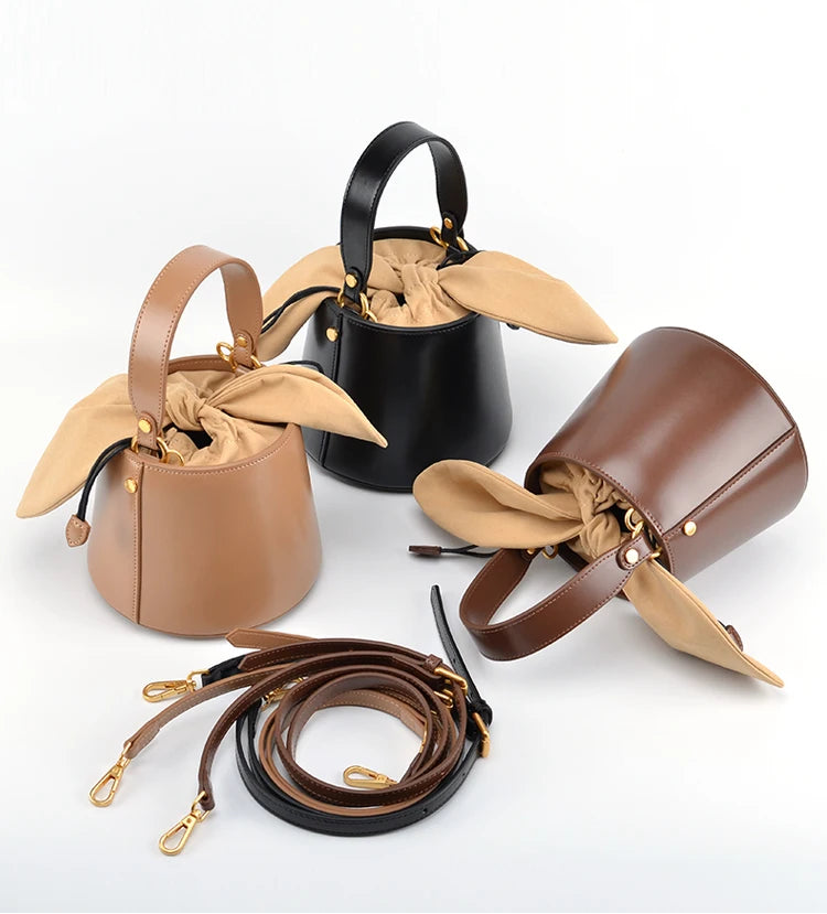 Artisanal Bow Knot Cowhide Bucket Bag
