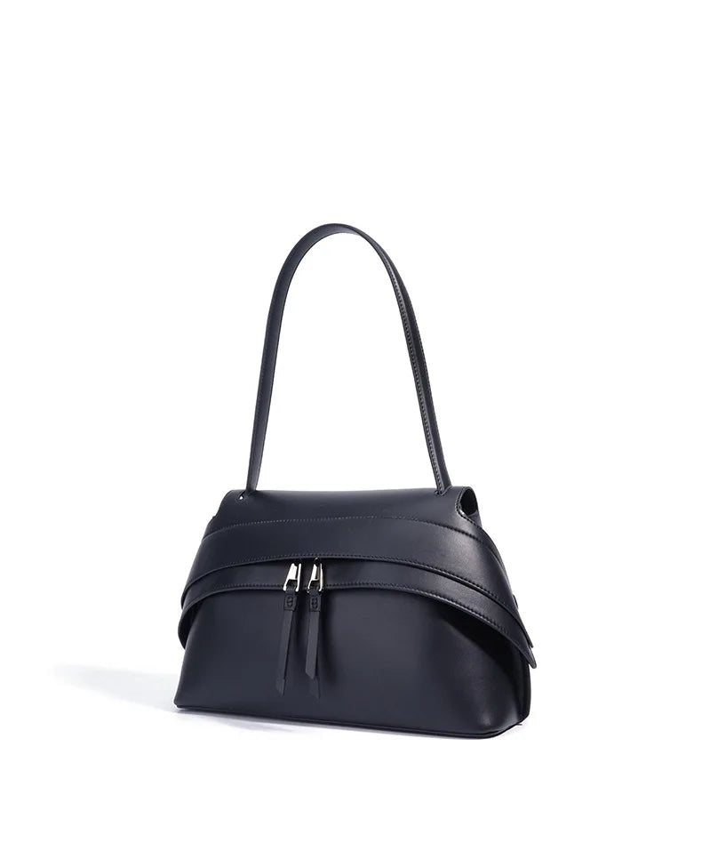 Aura Genuine Leather Twin-Zip Flap Shoulder Bag
