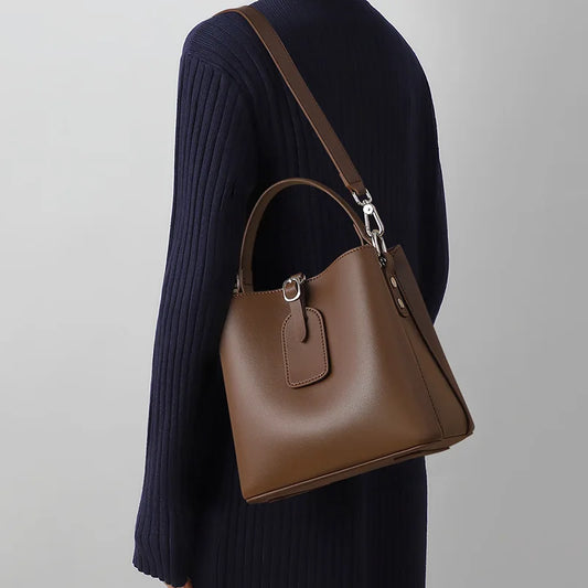 Vanguard Genuine Leather Sculptural Bucket Bag
