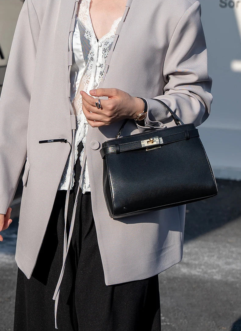 Genuine Leather Luxury Wide Strap Shoulder Bag