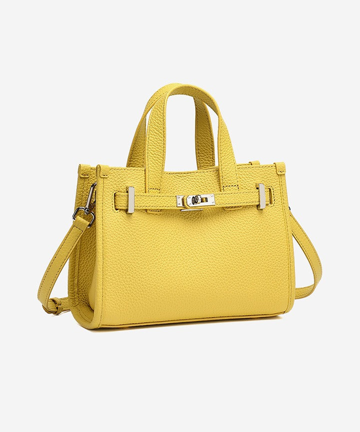 Pebbled Leather Turn-Lock Tote Handbag