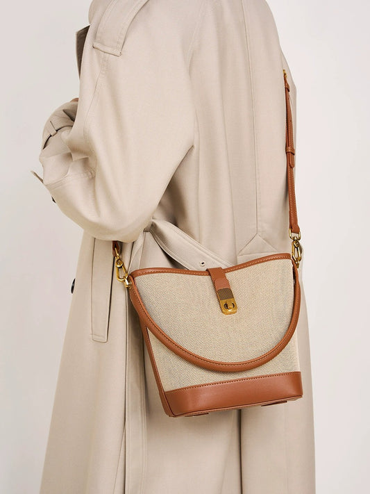 Minimalist Canvas Leather Bucket Bag