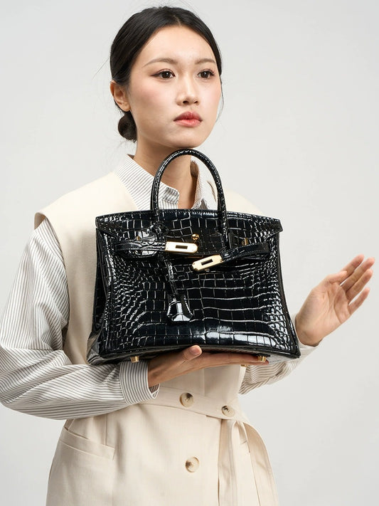 Croc-Embossed Genuine Leather Aura Bag