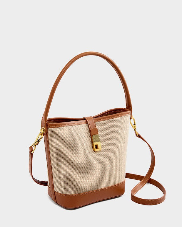 Minimalist Canvas Leather Bucket Bag