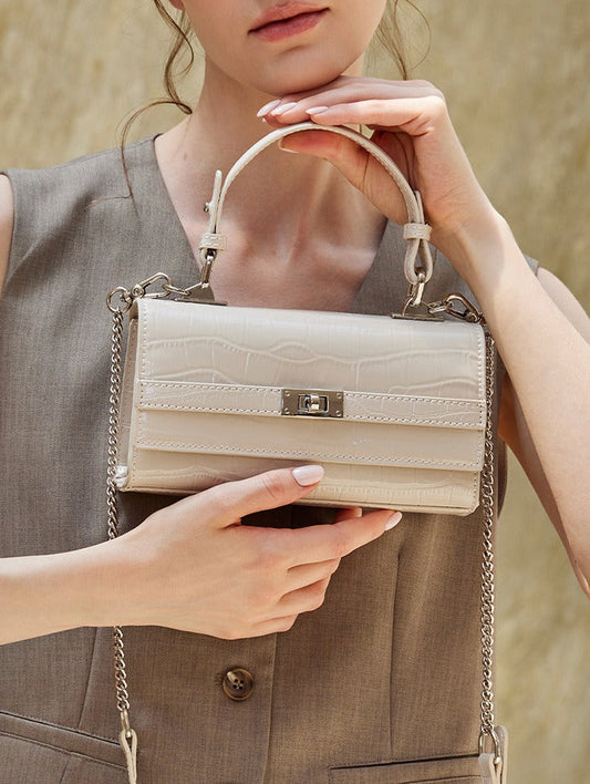 Crocodile Embossed Leather Envelope Handbag