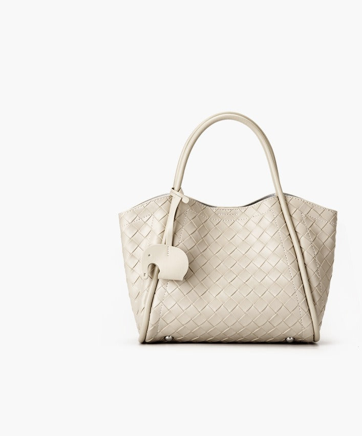 Woven Leather Charm Tote Bag