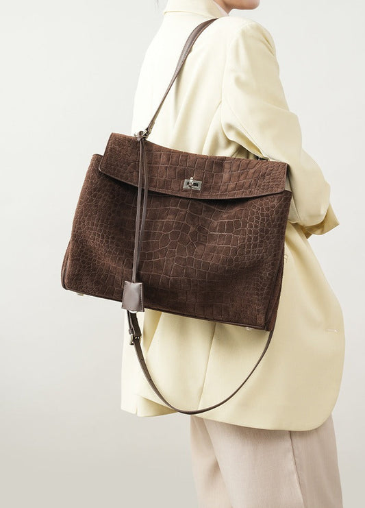 Textured Suede Shoulder Flap Bag