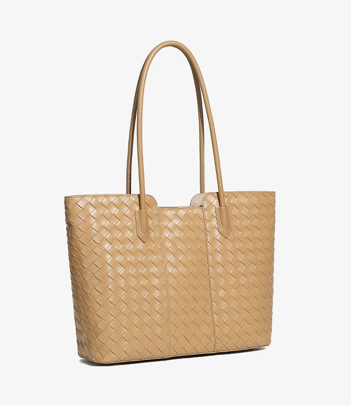 Woven Cowhide Shoulder Tote Bag