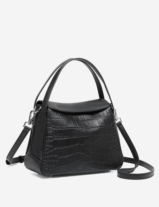 Crocodile Pattern Leather Flap Handbag