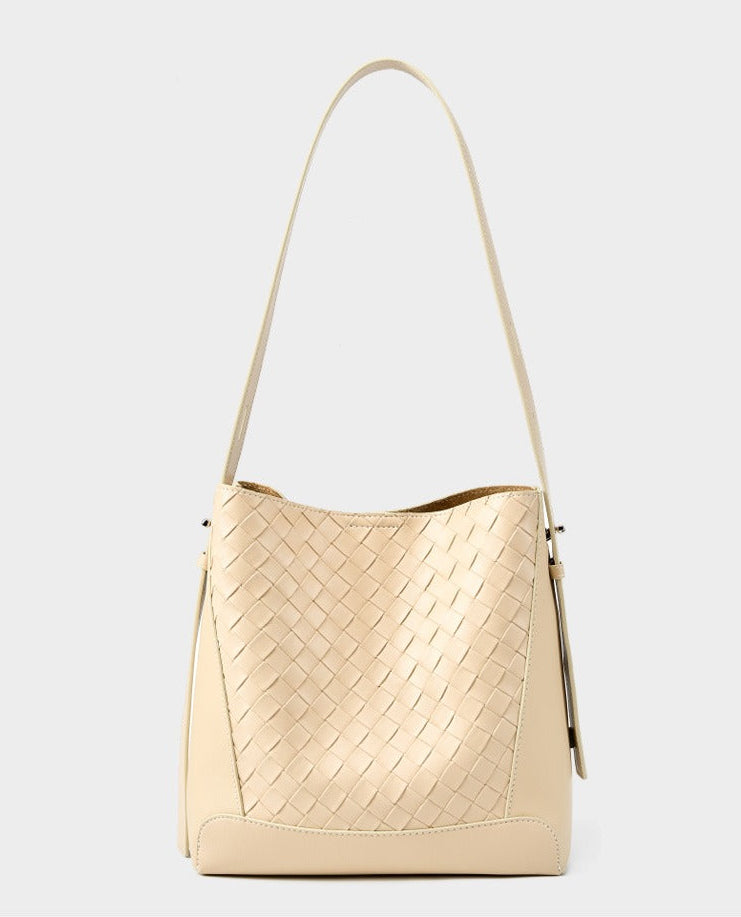 Woven Leather Bucket Shoulder Bag