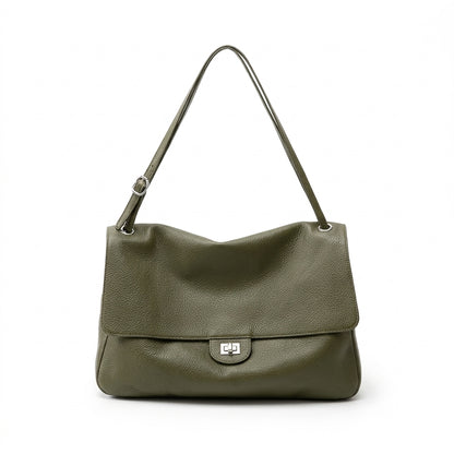 Grained Leather Turn-Lock Shoulder Bag
