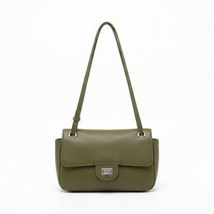 Grained Leather Turn-Lock Shoulder Bag