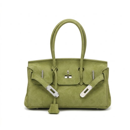 Suede Flap Top-Handle Bag