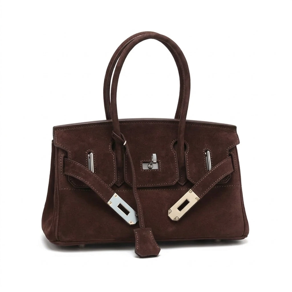 Suede Flap Top-Handle Bag