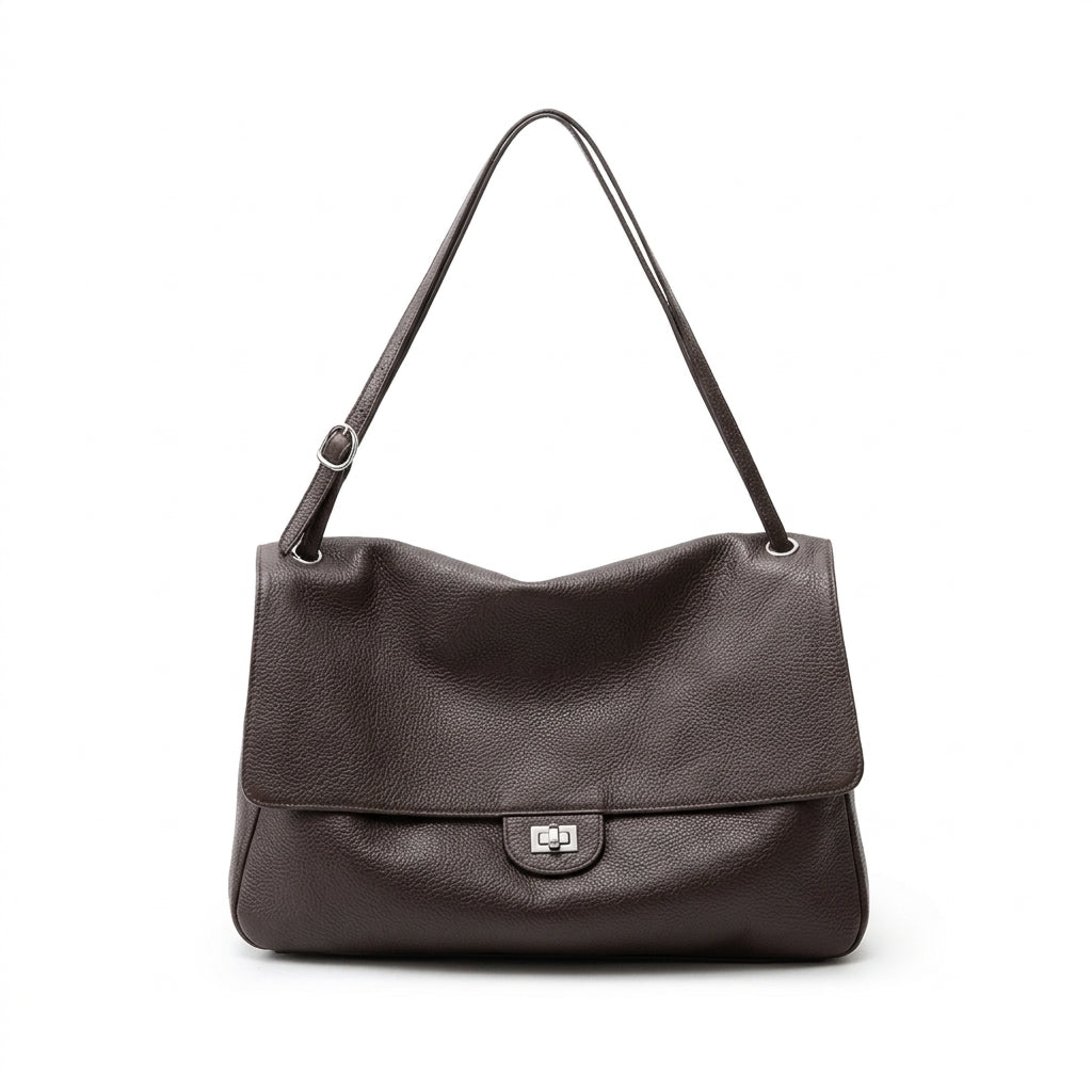 Grained Leather Turn-Lock Shoulder Bag