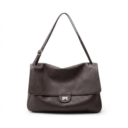 Grained Leather Turn-Lock Shoulder Bag