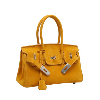 Suede Flap Top-Handle Bag