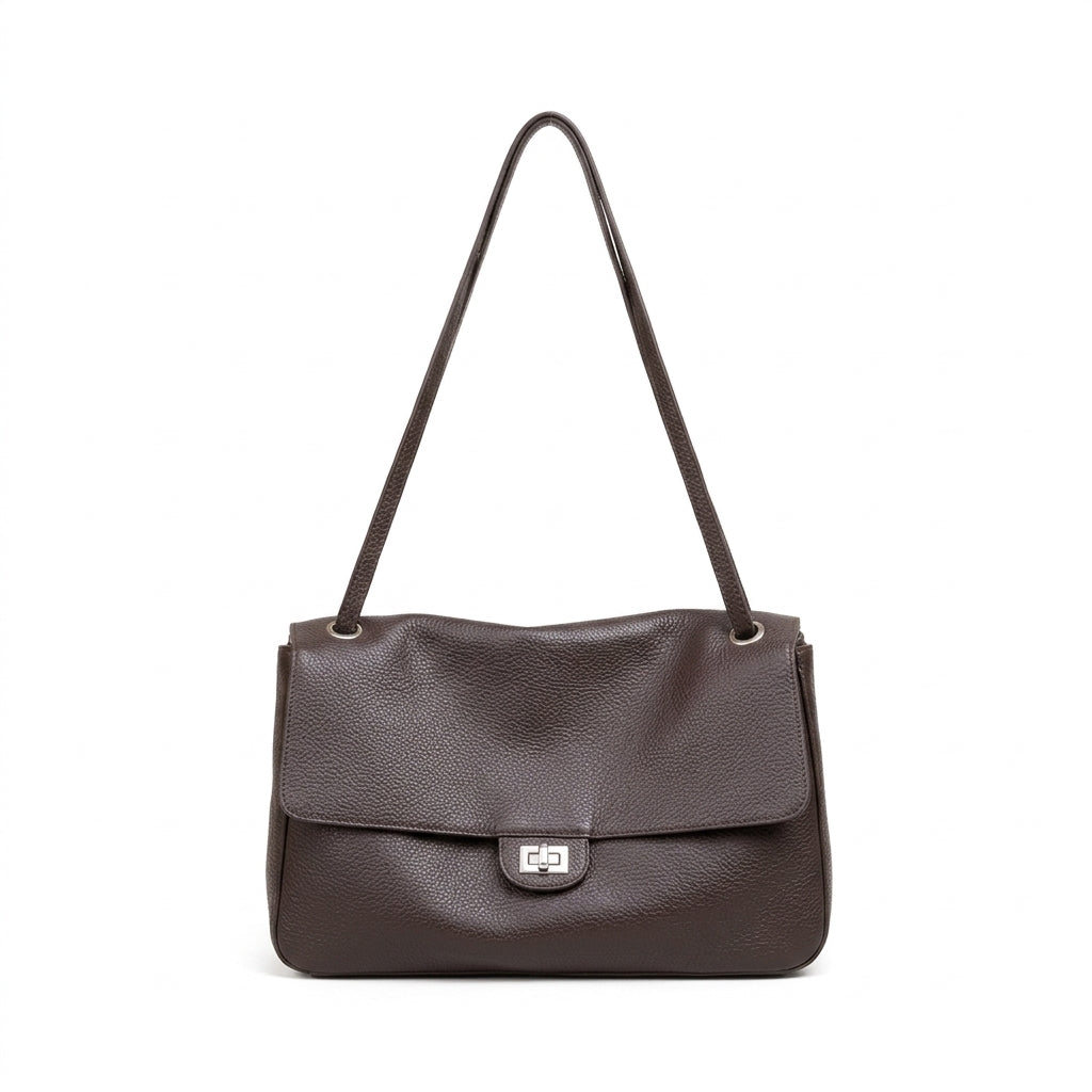 Grained Leather Turn-Lock Shoulder Bag