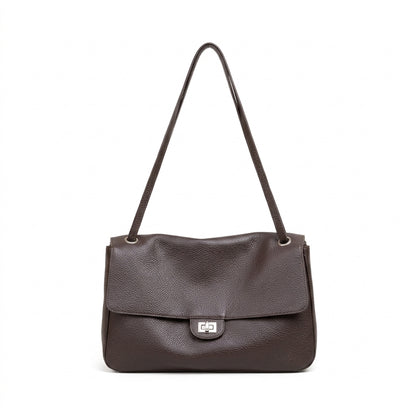 Grained Leather Turn-Lock Shoulder Bag