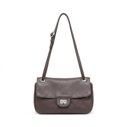 Grained Leather Turn-Lock Shoulder Bag