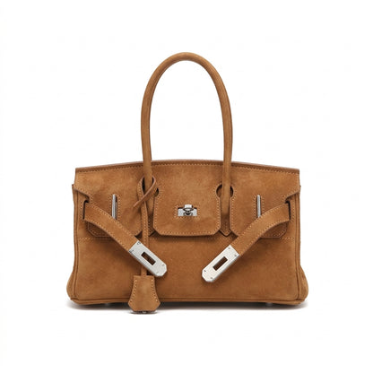 Suede Flap Top-Handle Bag