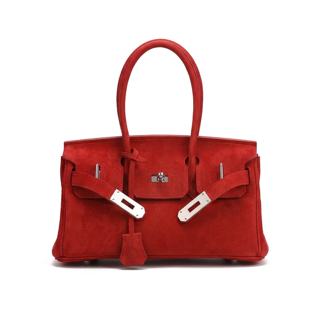 Suede Flap Top-Handle Bag