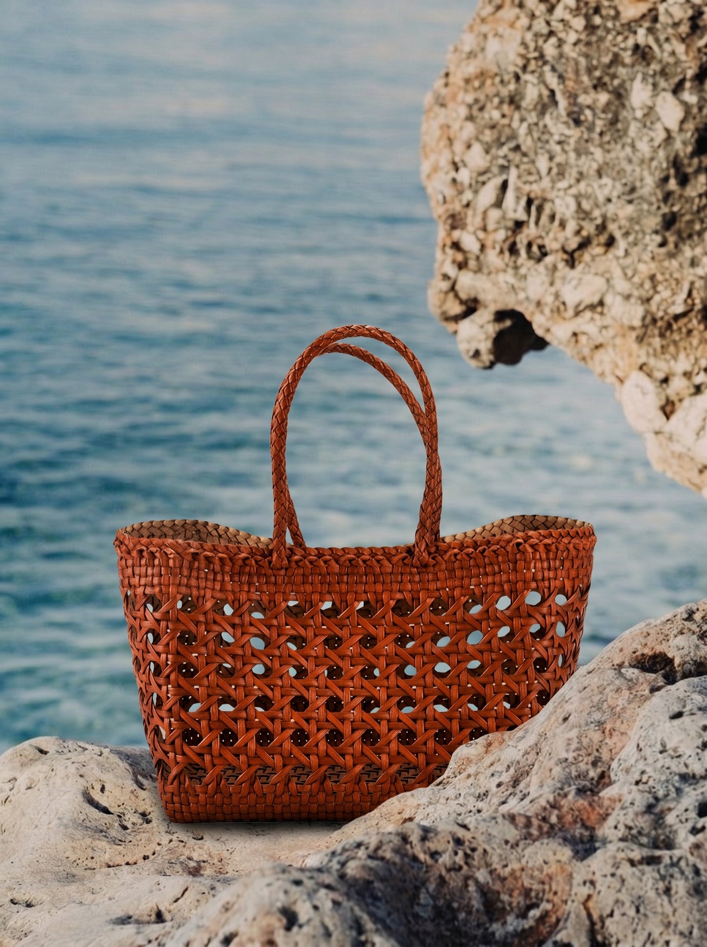 Genuine Leather Woven Beach Basket Bag
