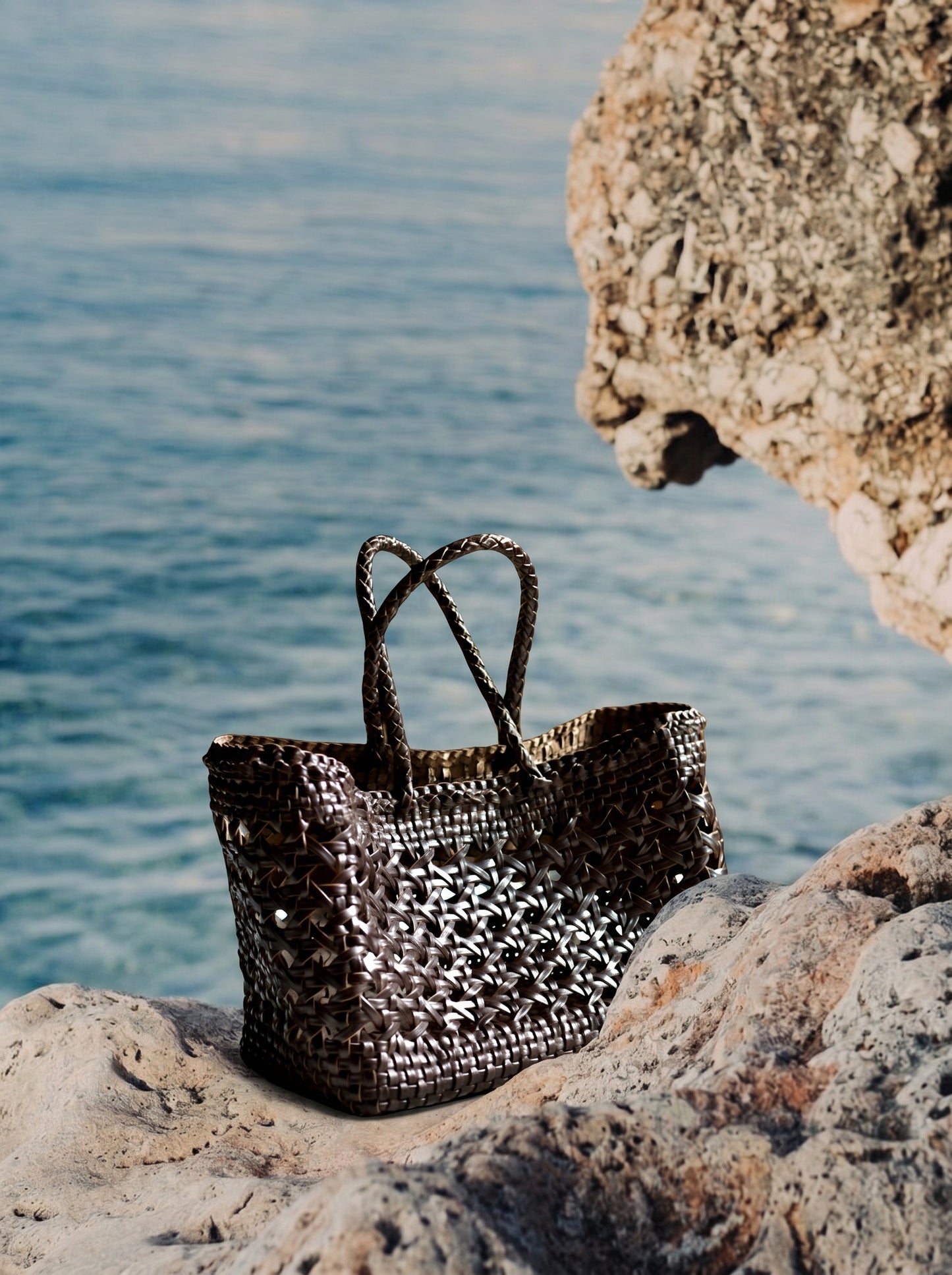 Genuine Leather Woven Beach Basket Bag