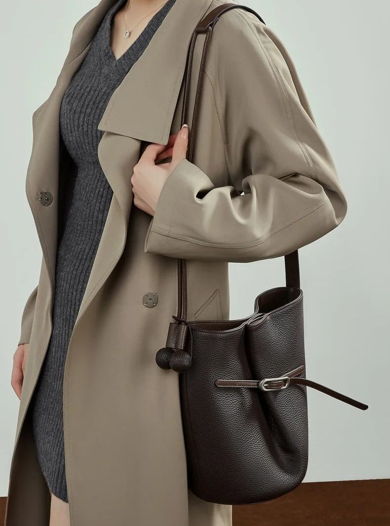 Cascade Genuine Leather Loop Bucket Bag