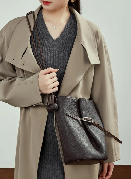 Cascade Genuine Leather Loop Bucket Bag