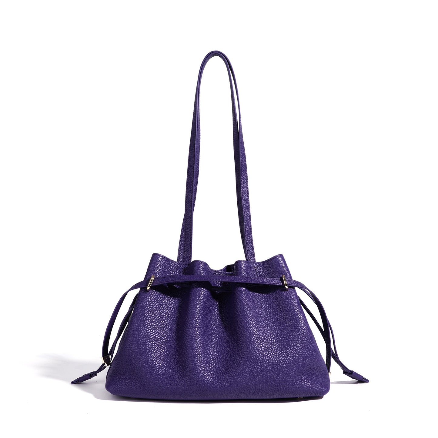 Stellar Genuine Leather Drawstring Pleated Tote