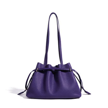Stellar Genuine Leather Drawstring Pleated Tote