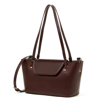 Sleek Genuine Leather Flap Contour Tote