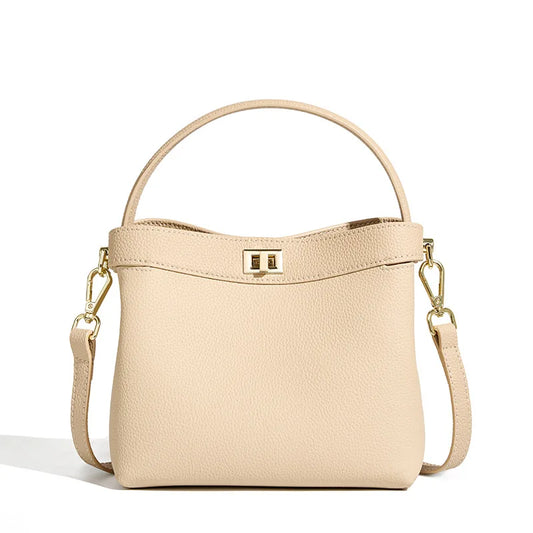 Refined Genuine Leather Signature Bucket Bag