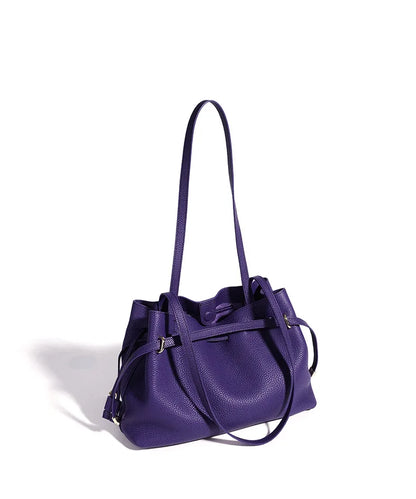 Stellar Genuine Leather Drawstring Pleated Tote