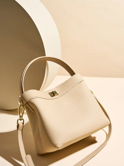 Refined Genuine Leather Signature Bucket Bag