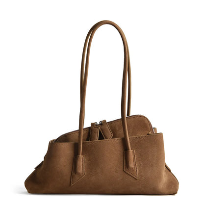 Genuine Leather Modern Curved Shoulder Bag