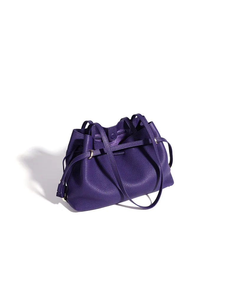 Stellar Genuine Leather Drawstring Pleated Tote