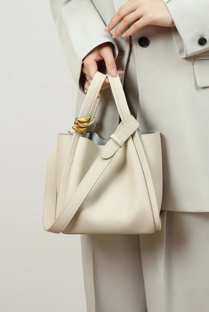 Exquisite Genuine Leather Versatile Casual Bucket Handbag
