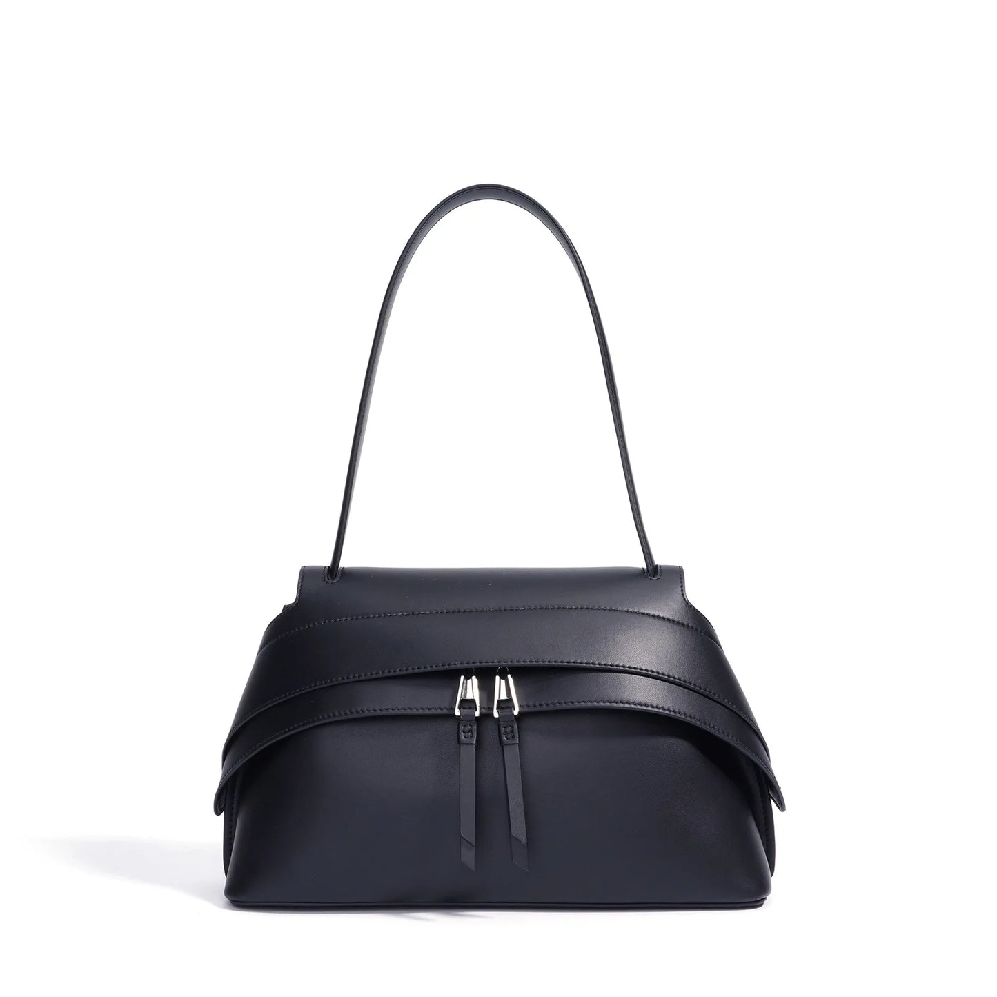 Aura Genuine Leather Twin-Zip Flap Shoulder Bag