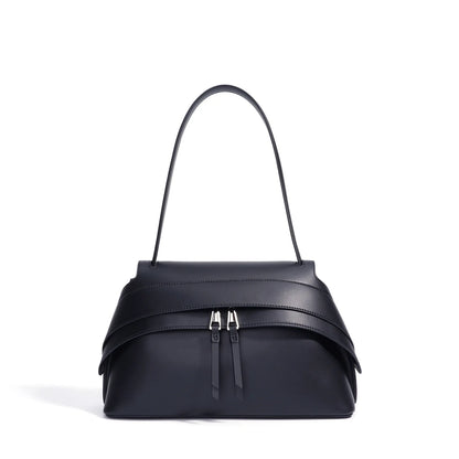 Aura Genuine Leather Twin-Zip Flap Shoulder Bag