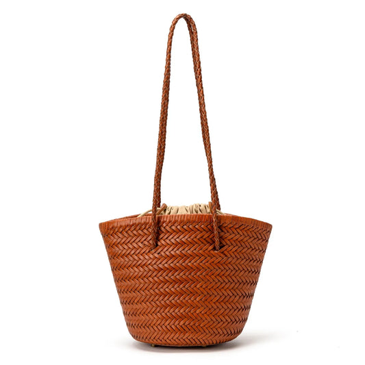 Genuine Leather Woven Beach Bucket Bag
