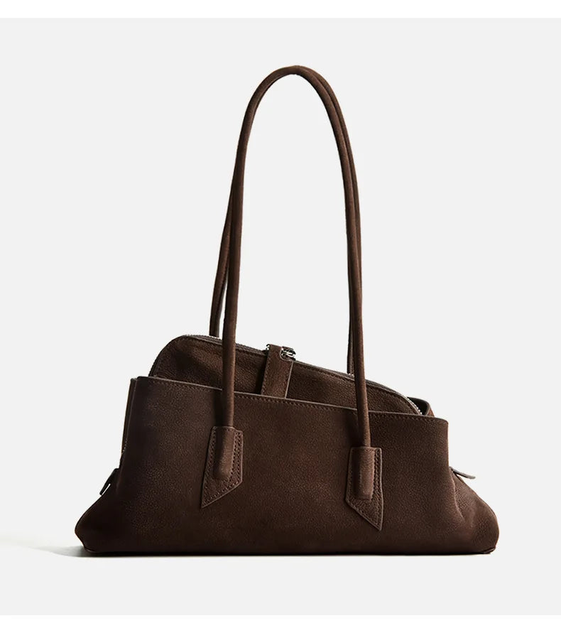Genuine Leather Modern Curved Shoulder Bag