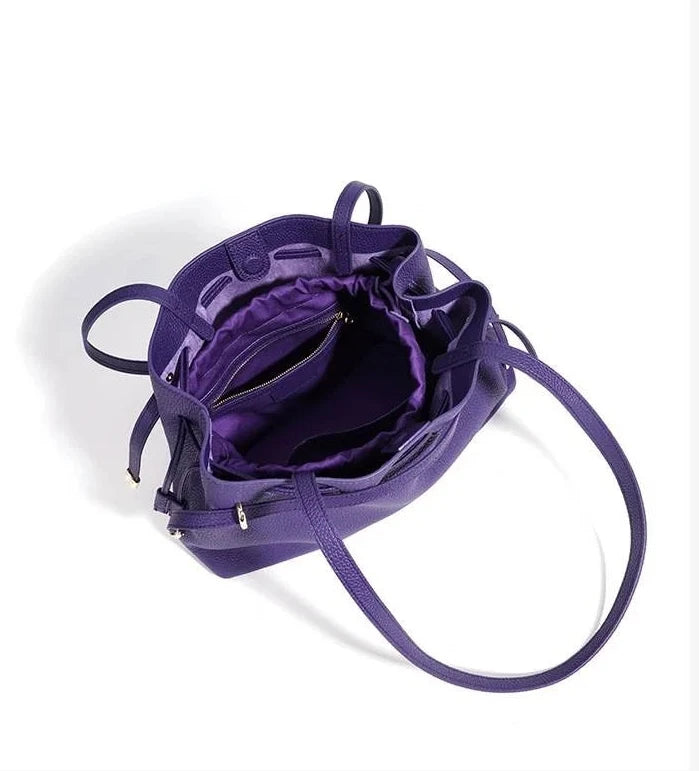 Stellar Genuine Leather Drawstring Pleated Tote