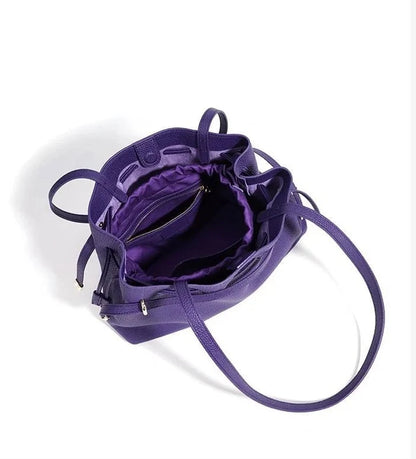 Stellar Genuine Leather Drawstring Pleated Tote