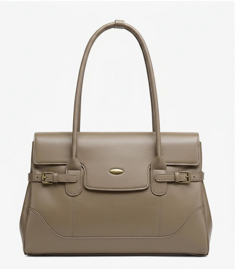 Aura Genuine Leather Side-Buckle Vintage Tote