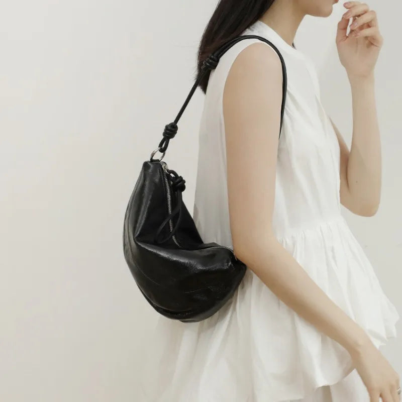 Premium Half Moon Leather Shoulder Handbag