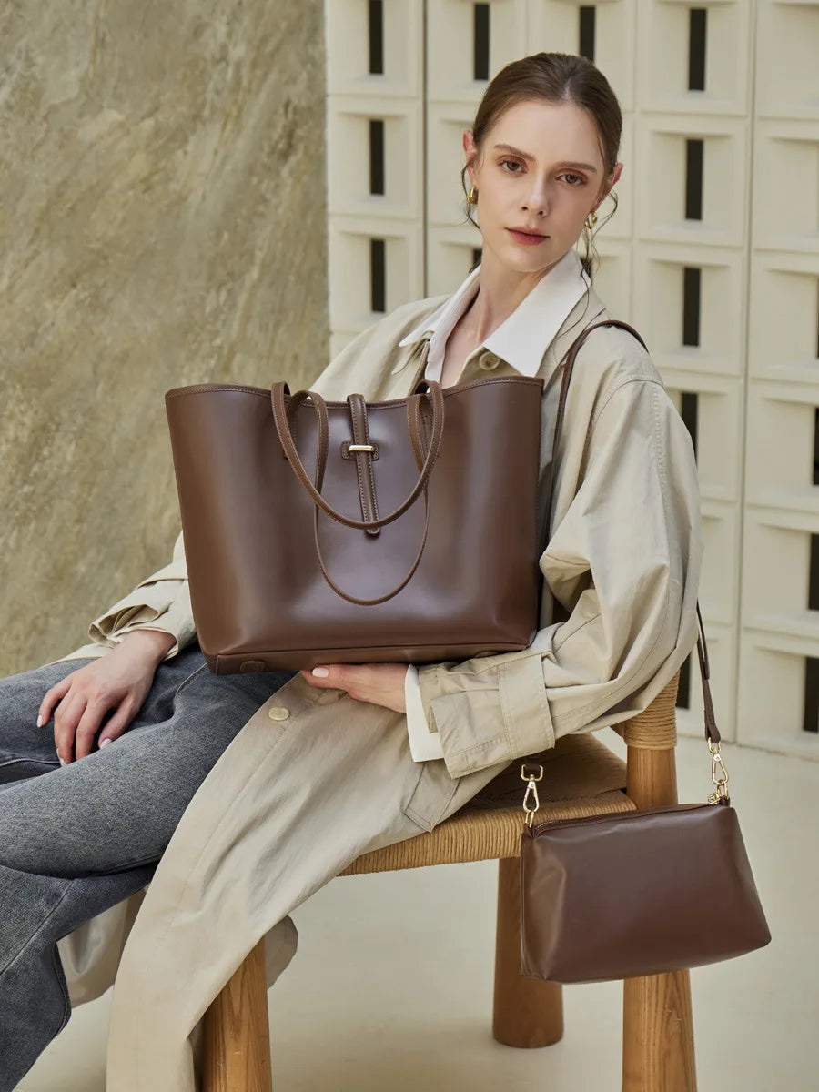 Serene Top Grain Leather Minimalist Oversized Shoulder Bag